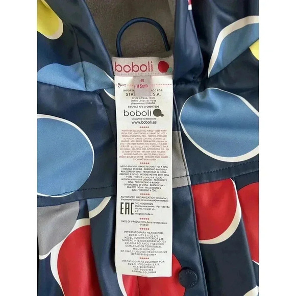 Boboli Linen Raincoat Girls Blue Polka Dot Rain Jacket Size 6 - Picture 7 of 9